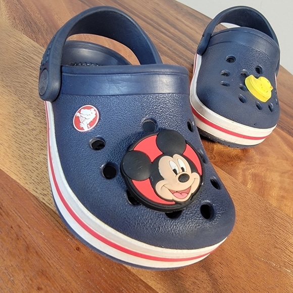 CROCS Kids Blue Clogs with Mickey Mouse and Rubber Duck Jibbitz Size C 5 - Picture 4 of 17